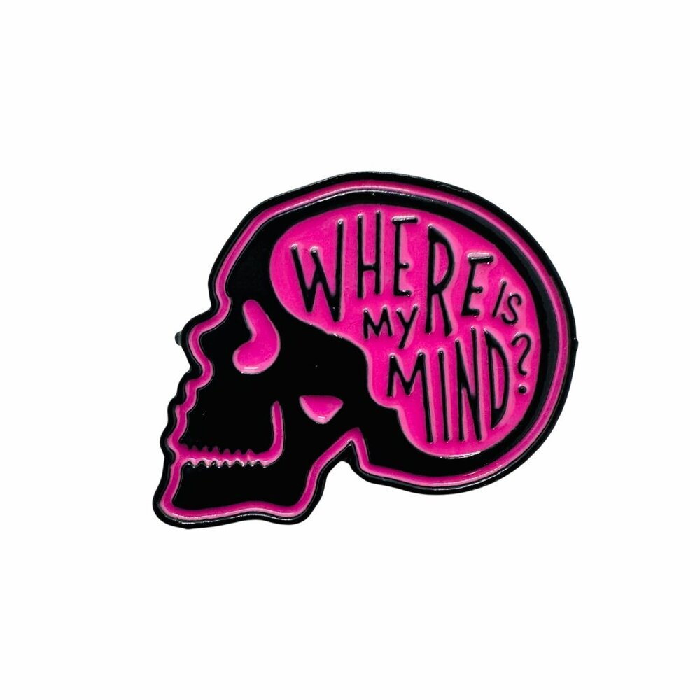 ⭐NEW enamel pin brooch off skull that says WHERE IS MY MIND? Overthinkers mental - Picture 4 of 5
